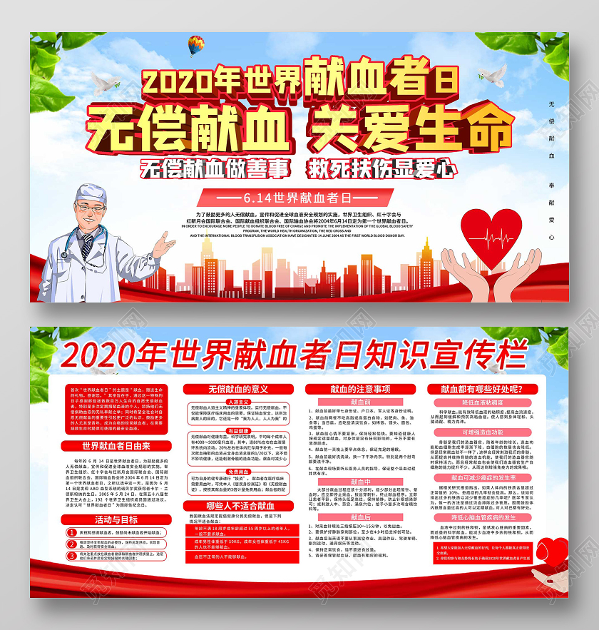 2020年世界献血者日无偿献血关爱生命展板