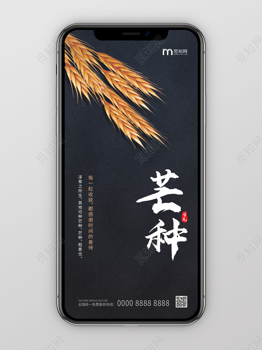 黑色简约大气麦穗二十四节气芒种手机海报