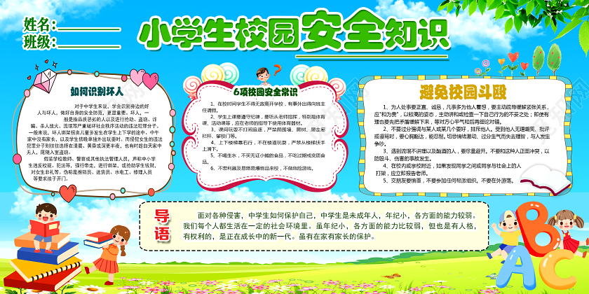 蓝色卡通倡导礼仪新风创建文明校园小学展板设计大全展板