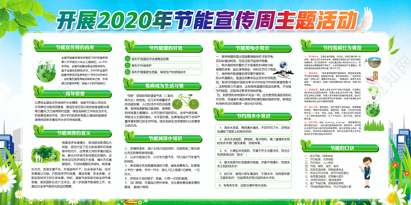 携手节能低碳共建碧水蓝天2020年全国低碳日节能宣传周展板