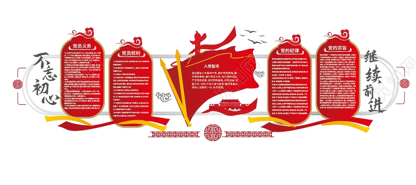红色大气简洁不忘初心继续前进入党誓词党员义务文化墙设计党建文化墙