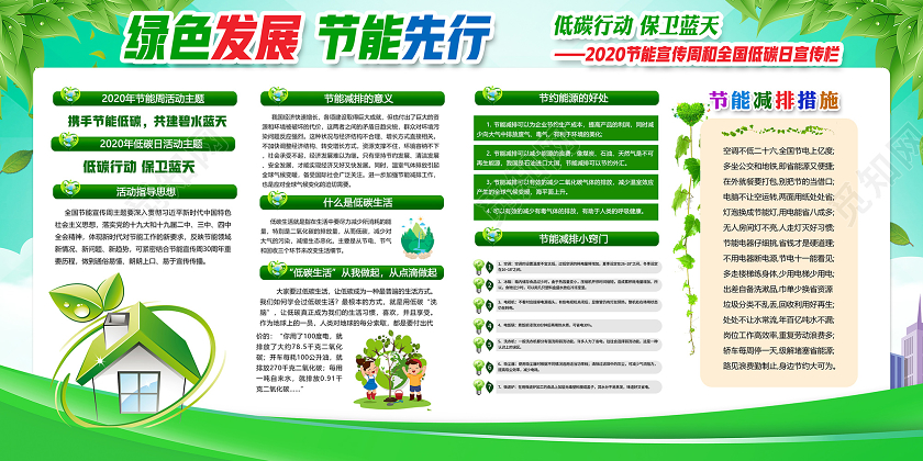 绿色发展节能先行2020年全国低碳日节能宣传周宣传栏展板