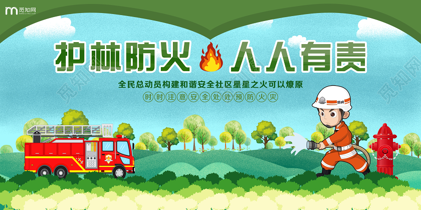 简单大气卡通绿色护林防火人人有责森林防火宣传展板森林防火展板