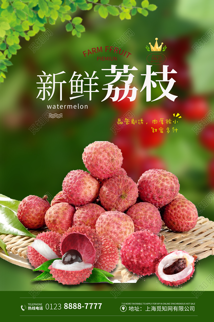 绿色新鲜荔枝夏天水果海报