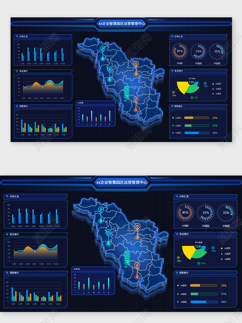 商务科技蓝色智慧园区运营管理中心平台大数据可视化界面WEB大WEB大数据界面可视化