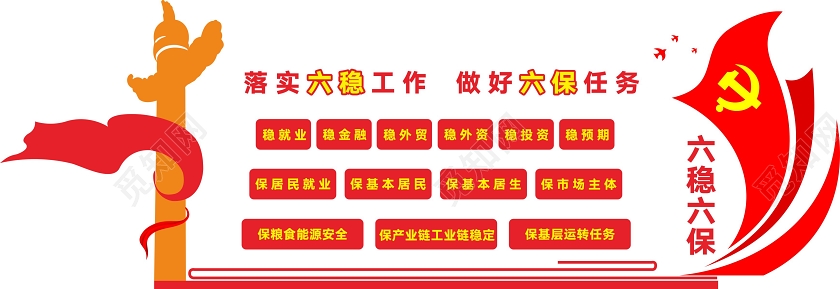 红色创意中国风落实六稳工作做好六保任务党建文化墙