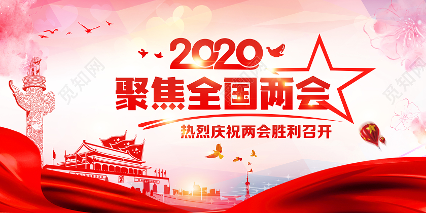 红色党建党建2020聚焦全国两会关注民生宣传展板