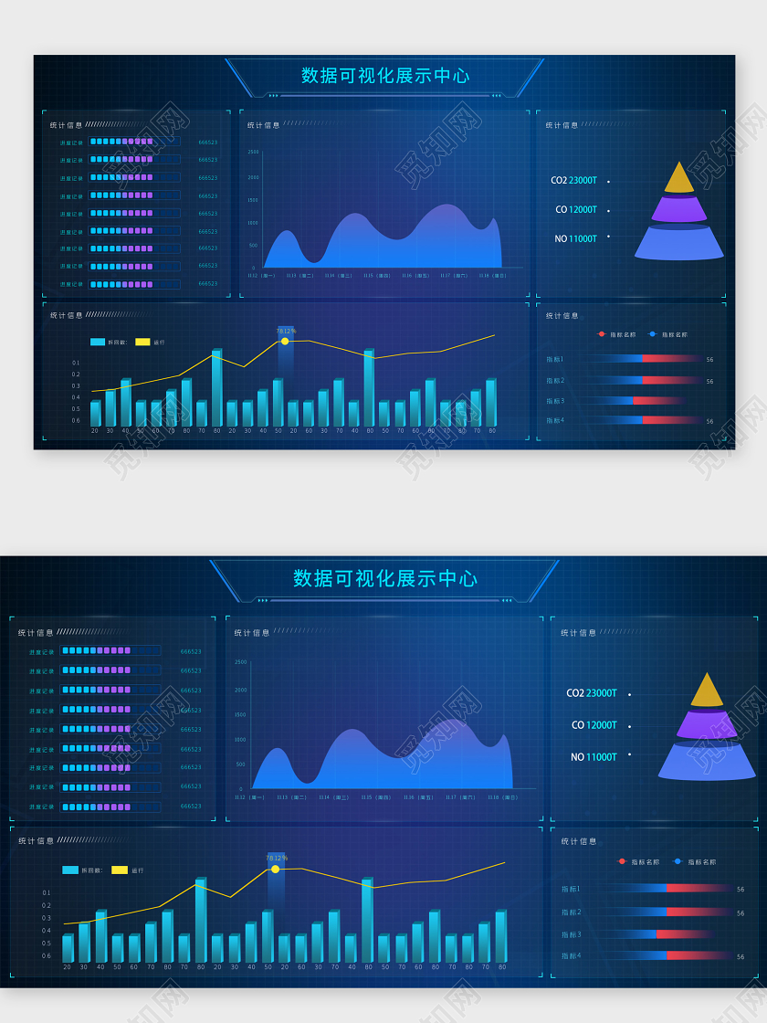 商务科技蓝色数据可视化展示界面WEBWEB大数据界面可视化