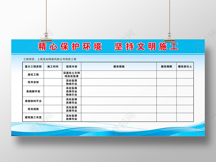 简单大气浅蓝色精心保护环境坚持文明施工工程展板宣传