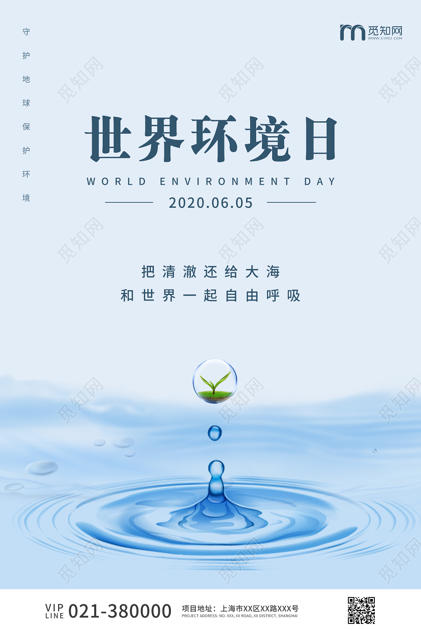 淡蓝色简约世界环境日宣传海报