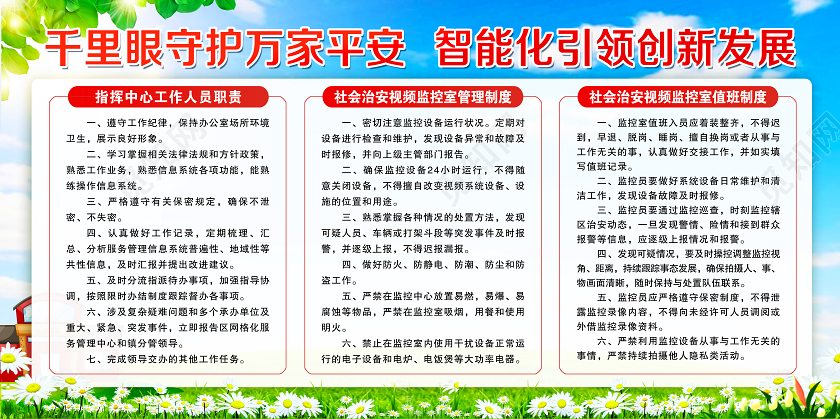 清新蓝色千里眼守护万家平安智能化引领创新发展工程展板宣传