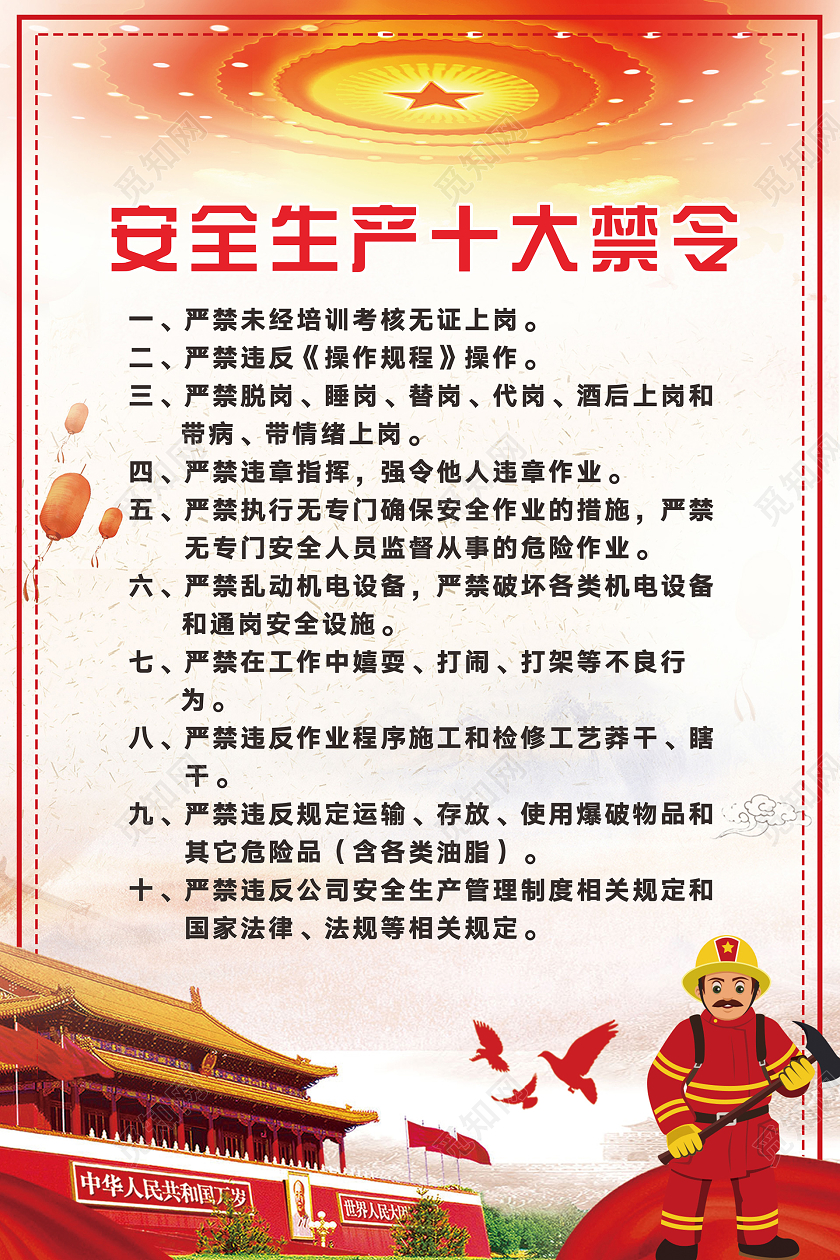 红色几何简约风安全生产十大禁令海报