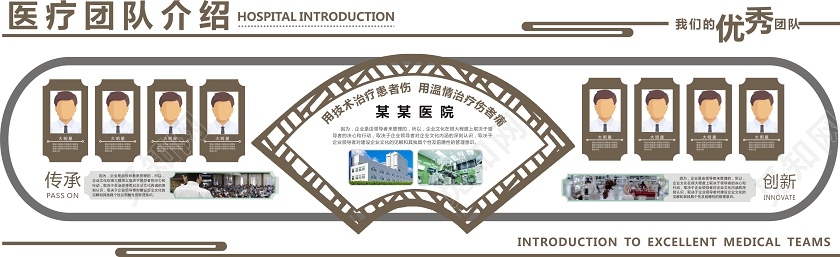 医院文化墙医疗团队介绍褐色简约创意大气宣传文化墙