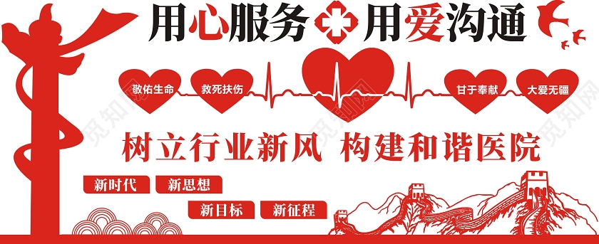 用心服务用爱沟通医疗文化墙宣传创意大气简约医院文化墙