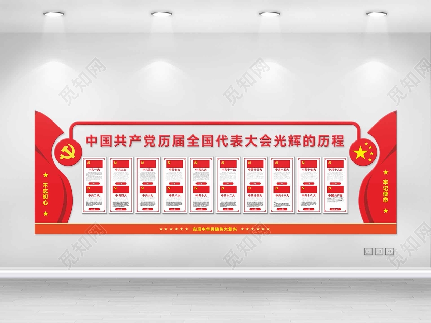 红色中国风中国共产党历届全国代表大会光辉的历程党建文化墙