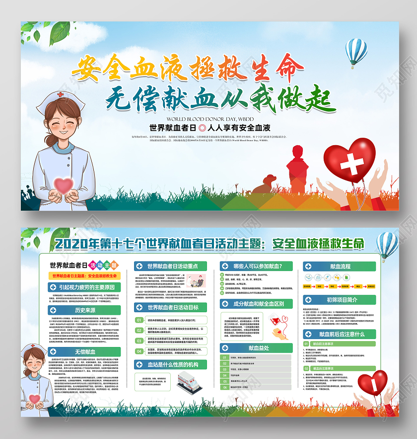 2020世界献血者日安全献血主题活动展板模板