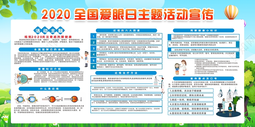 绿色卡通风2020年全国爱眼日主题活动宣传全国爱眼日展板