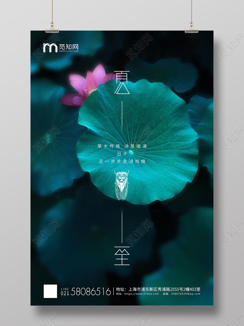 绿色荷叶简约夏至节气二十四节气企业宣传海报