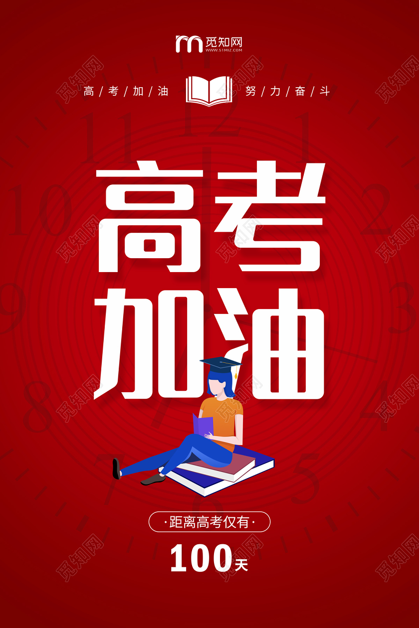 红色简约卡通高考学生高考加油高考倒计时海报
