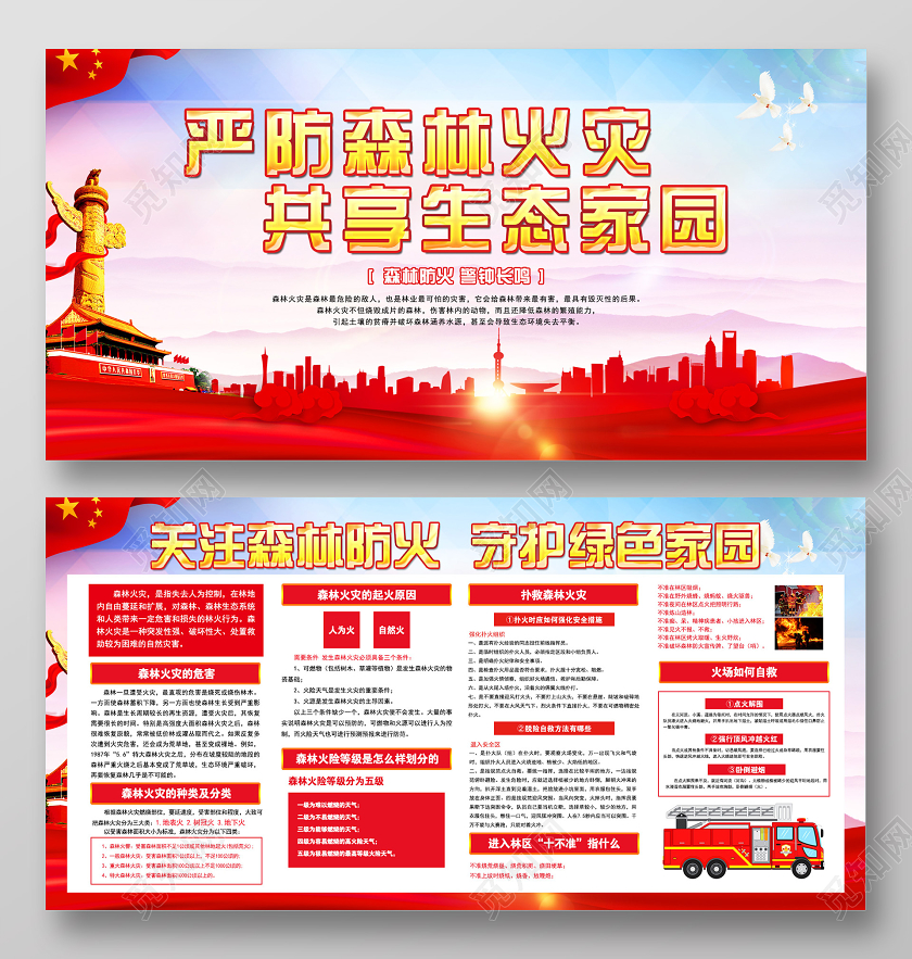 红色大气严防森林火灾共享生态家园宣传展板森林防火展板
