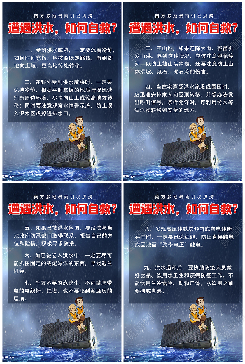 2020防洪遭遇洪水洪涝如何自救宣传海报