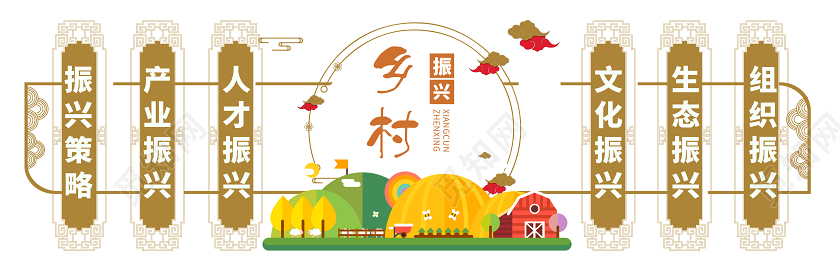 复古中国风乡村振兴党建文化墙党政党课