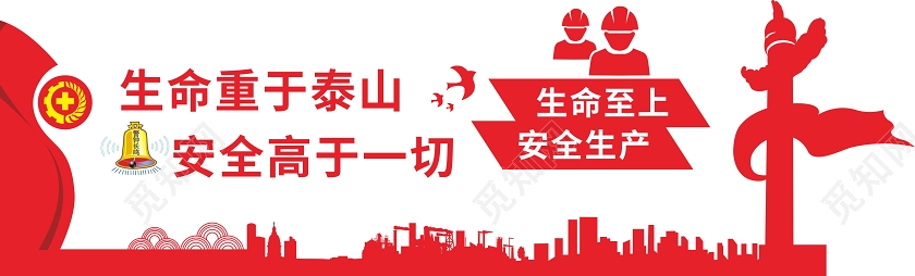 红色几何创意简约风生命至上安全生产文化墙海报