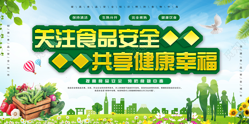 清新蓝色关注食品安全共享健康幸福宣传展板