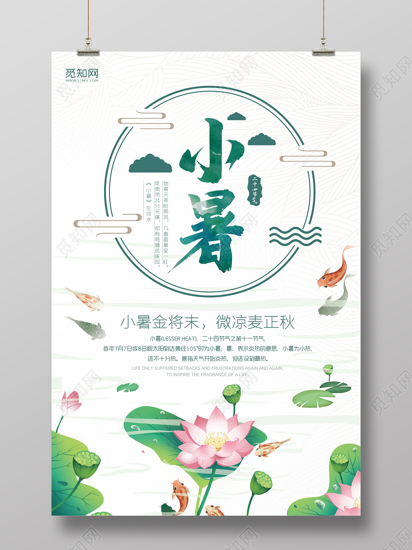 小清新荷花二十四节气节日小暑海报