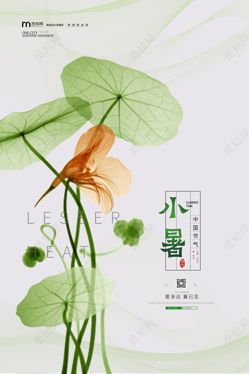 简约荷叶创意小暑节气海报