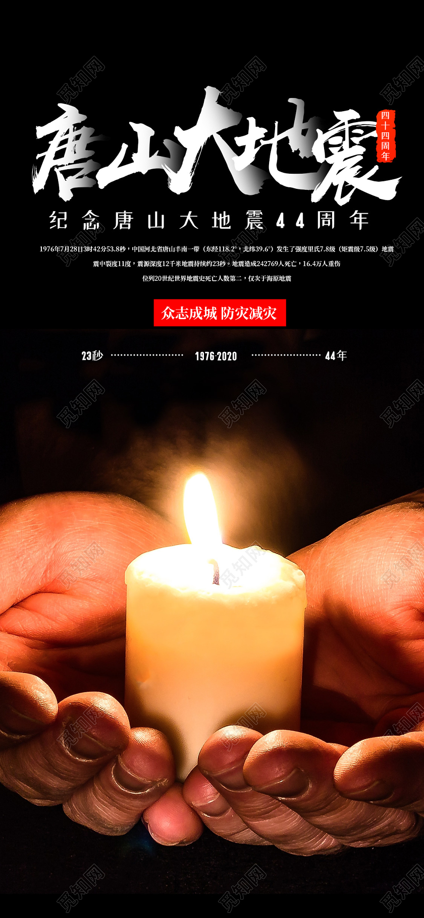 暗黑大气唐山大地震手机海报