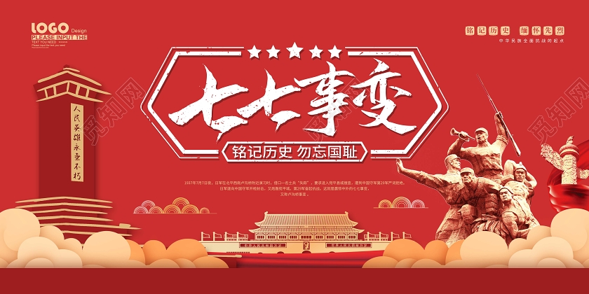 红色党建七七事变宣传展板