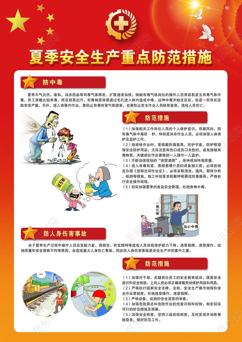 红色大气夏季安全生产重点防范措施宣传单