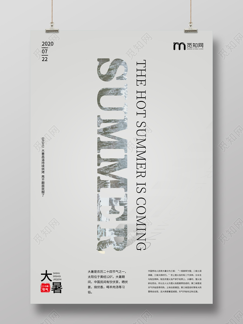 灰色简约SUMMER大暑24二十四节气海报二十四节气大暑海报