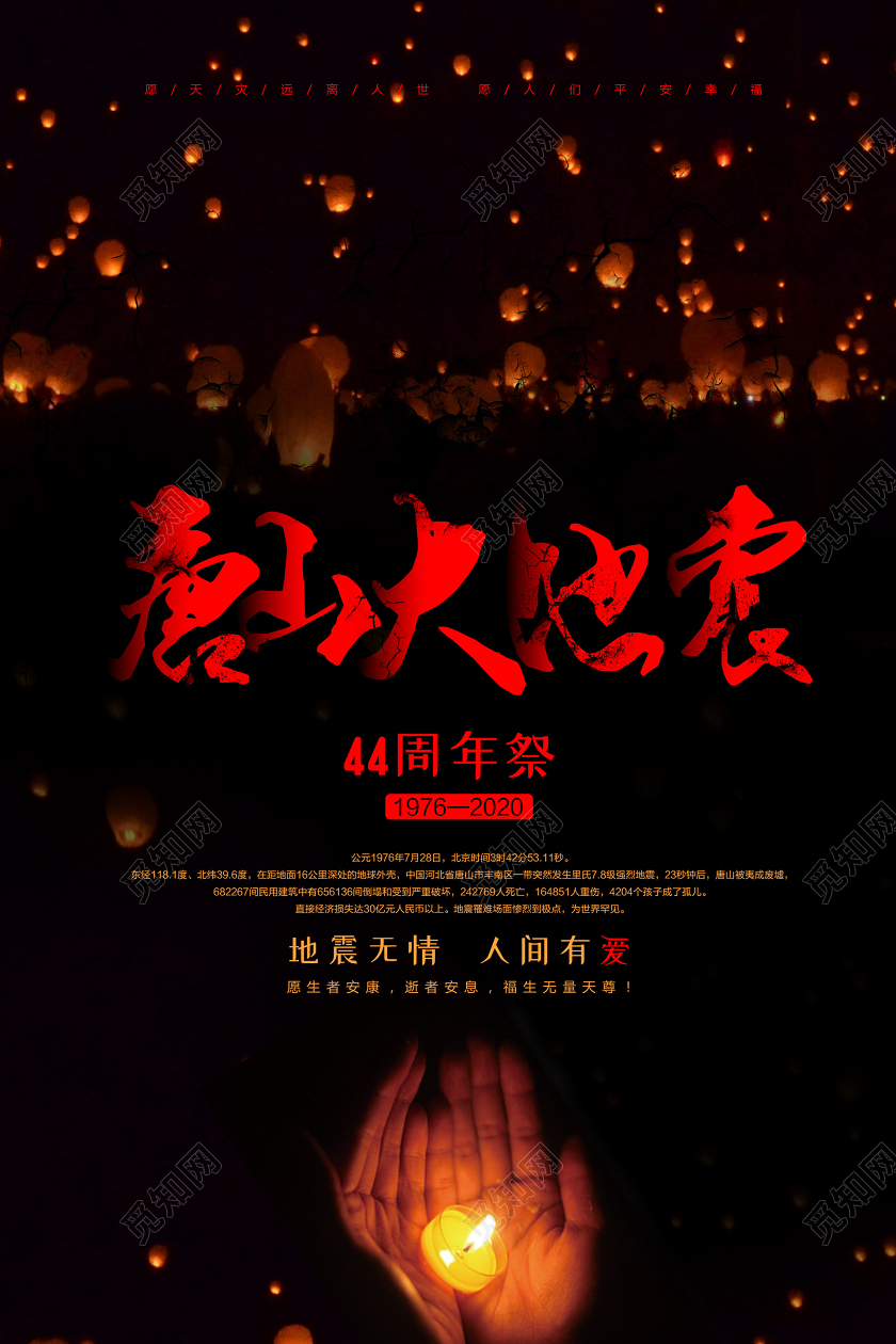 暗黑大气唐山大地震海报