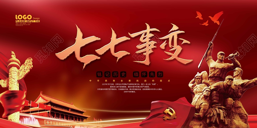 党建风勿忘国耻七七事变宣传展板