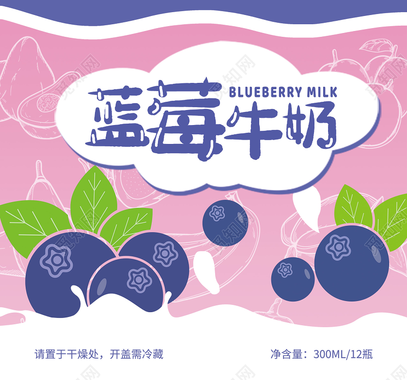 紫色卡通蓝莓牛奶包装盒牛奶水果