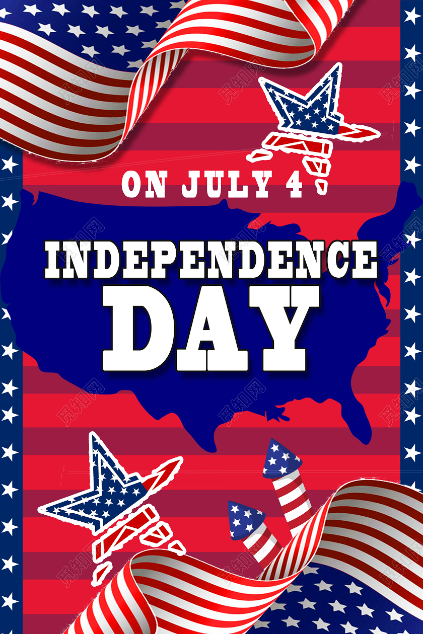 红色简约美国独立日海报