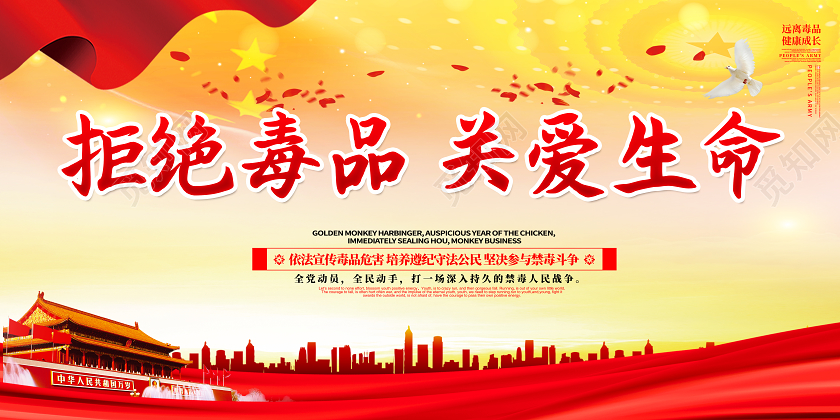 红色党建禁毒拒绝毒品关爱生命禁毒国际禁毒日宣传展板
