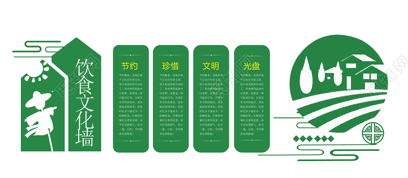 绿色简洁大气节约粮食文化宣传餐厅食堂文化墙