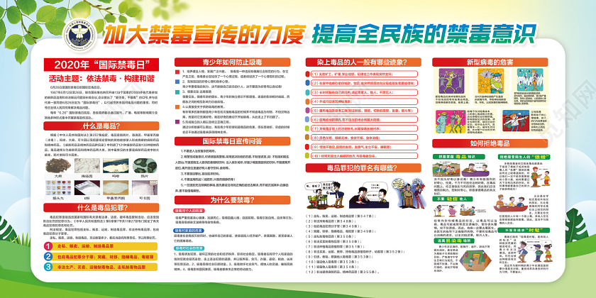 彩色简约2020年国际禁毒日依法禁毒构建和谐禁毒宣传展板