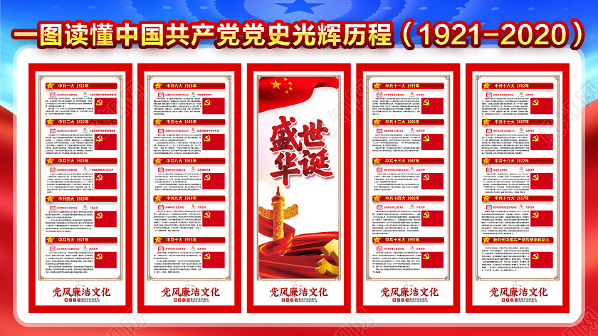 红色喜庆天安门99周年建党节党徽71展板宣传栏七一建党节