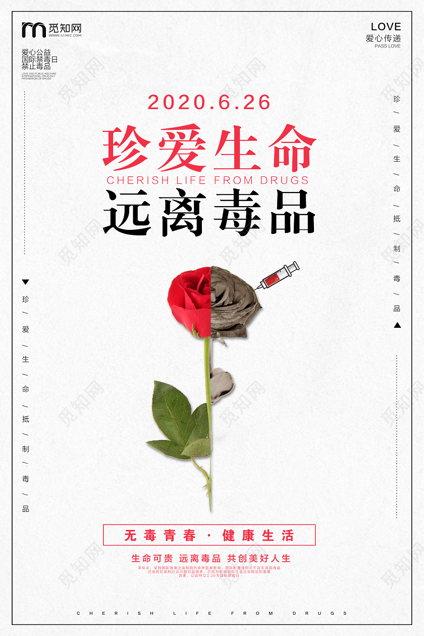 白色简约国际禁毒日珍爱生命远离毒品禁毒宣传海报设计