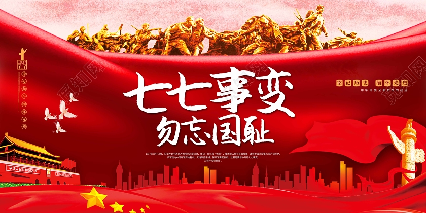 党建风七七事变勿忘国耻宣传展板