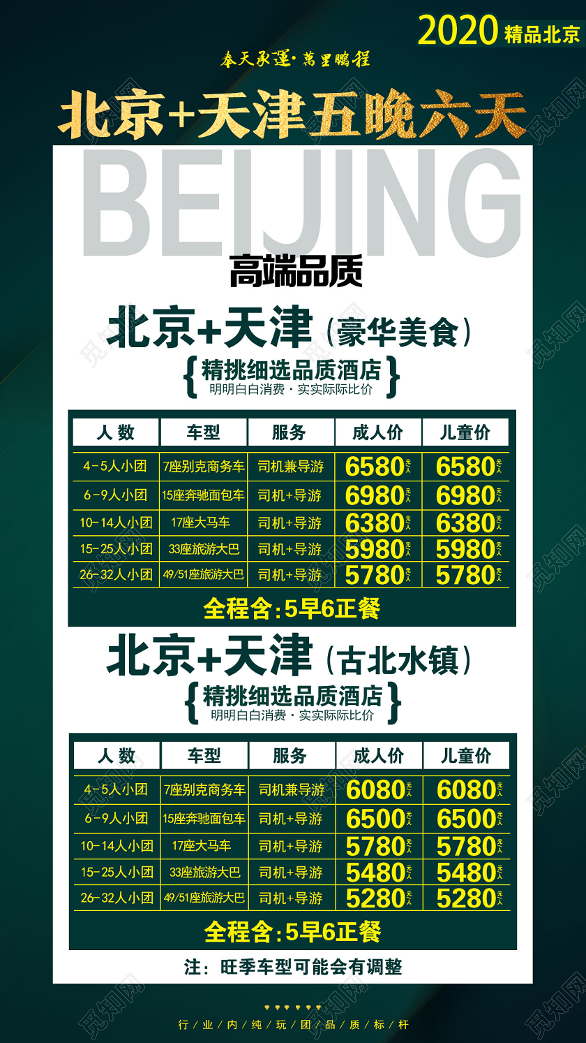 绿色简约北京天津天津旅游uih5手机海报