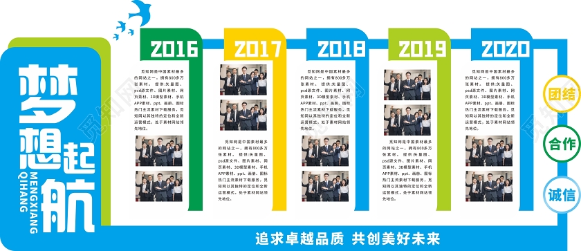 蓝色几何简约风梦想起航企业文化墙企业历程夜市