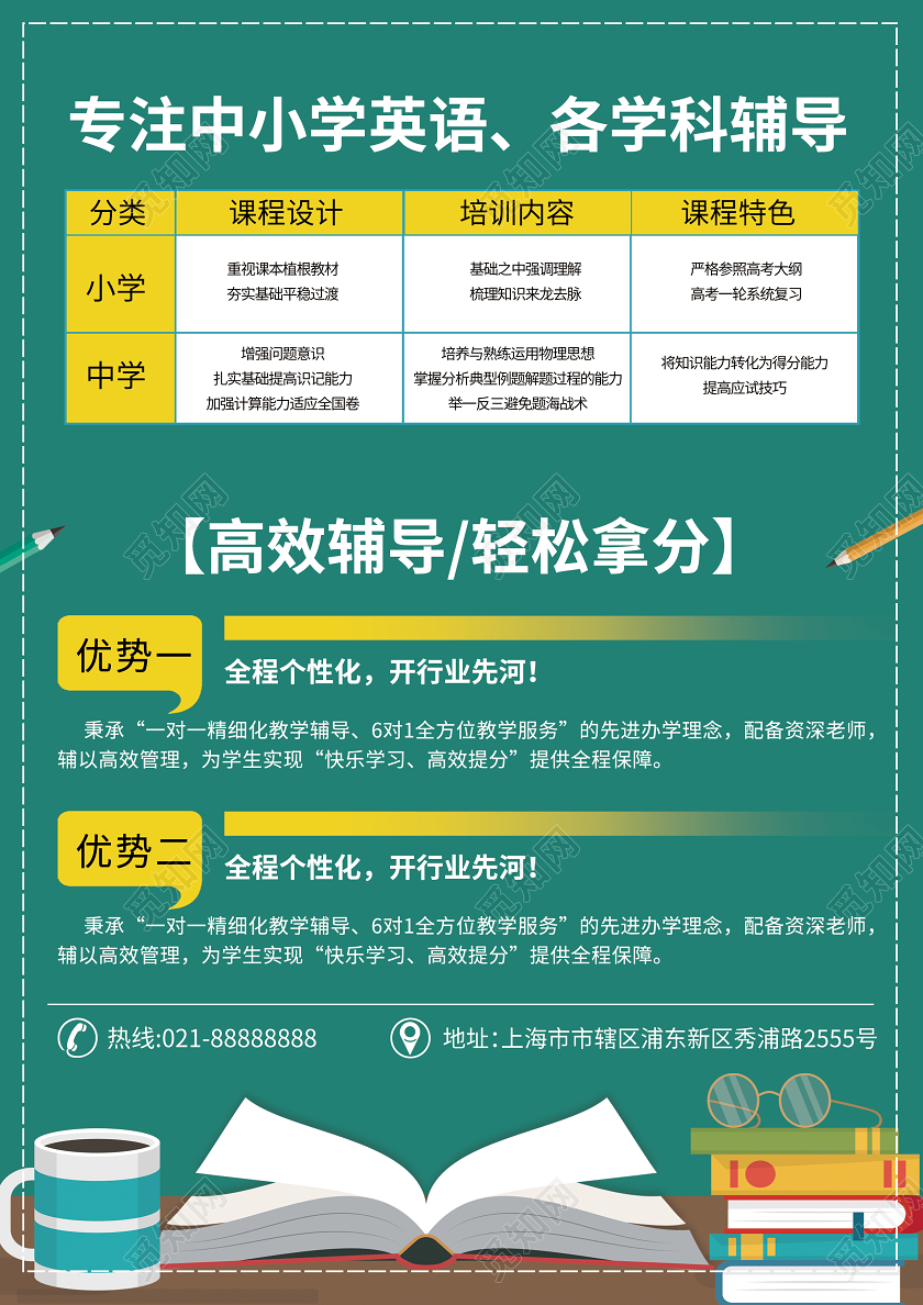 小清新英语暑假班招生辅导班提分招生宣传单页