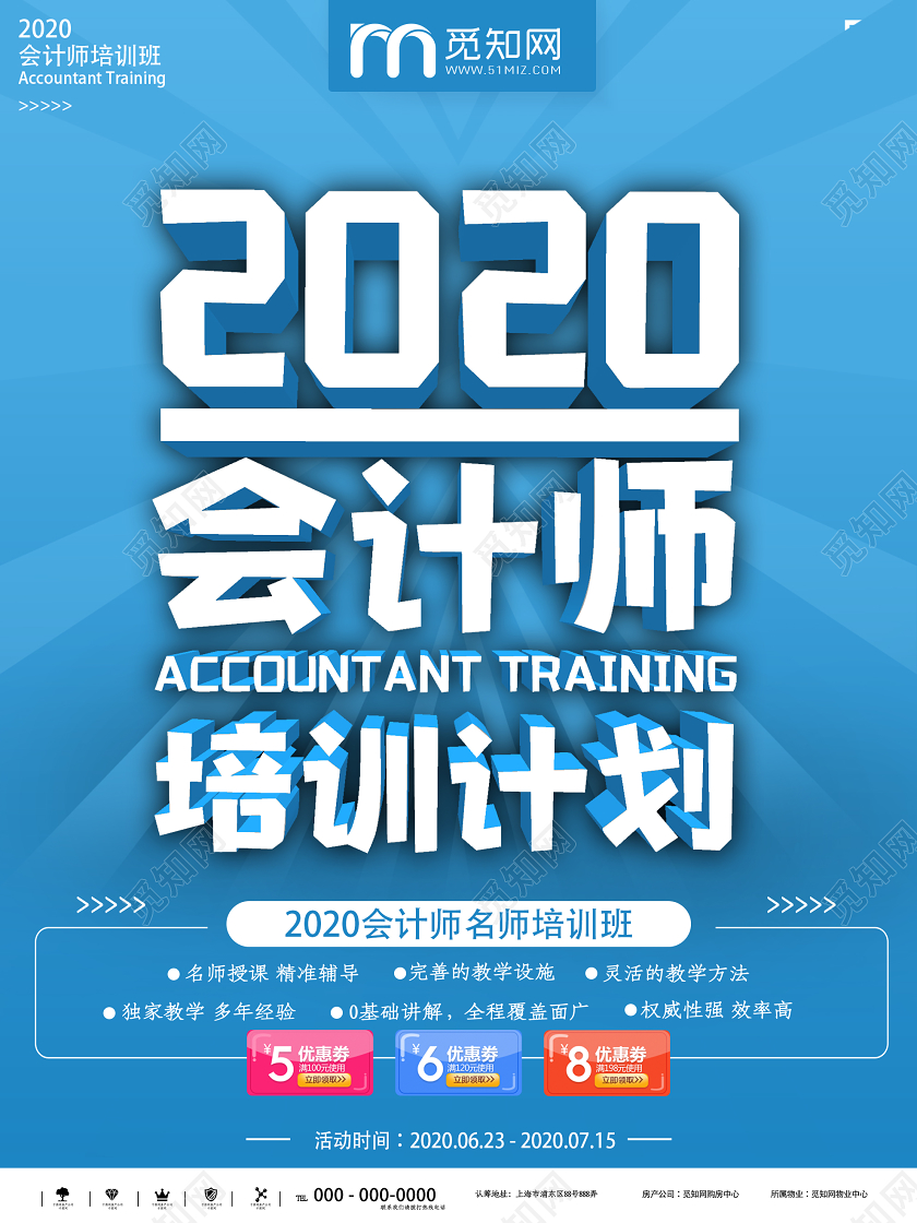 蓝色简约2020会计师培训计划海报