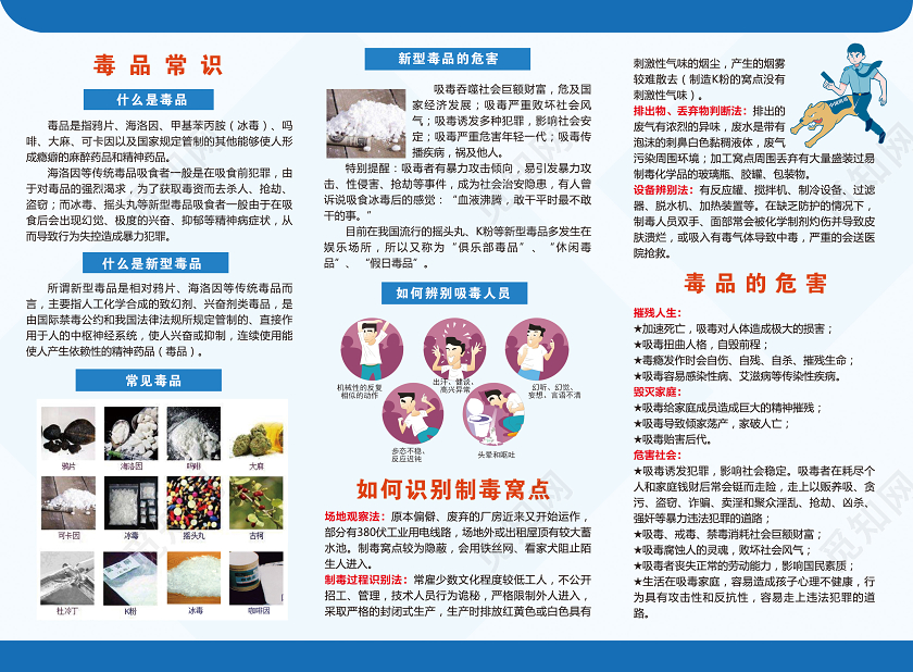 蓝色珍爱生命远离毒品禁毒宣传折页海报