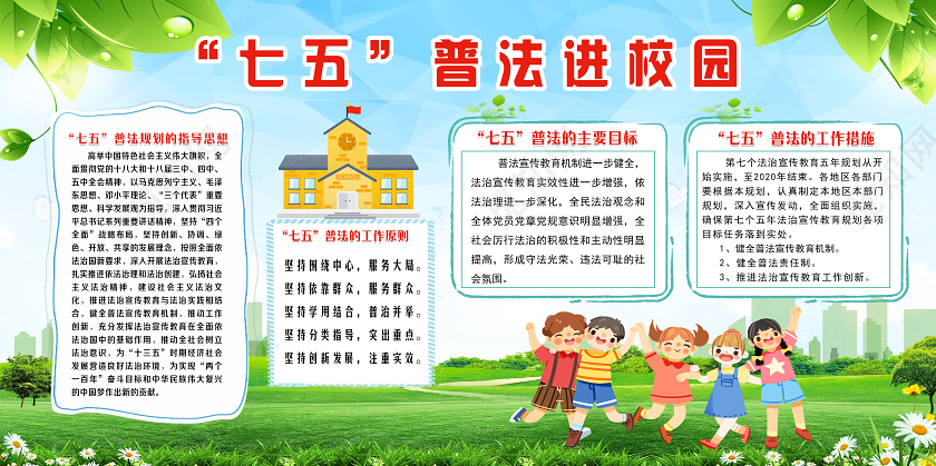 绿色卡通七五普法进校园展板